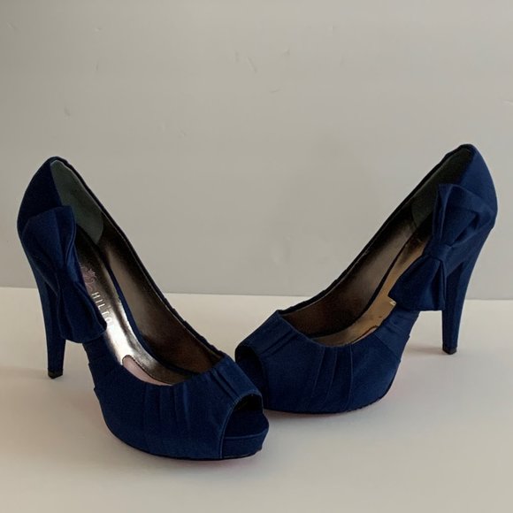 Paris Hilton Open Toe Blue Platform Heels Size 8.5 - Picture 6 of 8